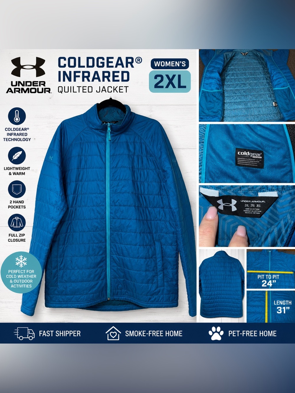 Under Armour ColdGear Infrared Quilted Full Zip Jacket Blue Women’s 2XL